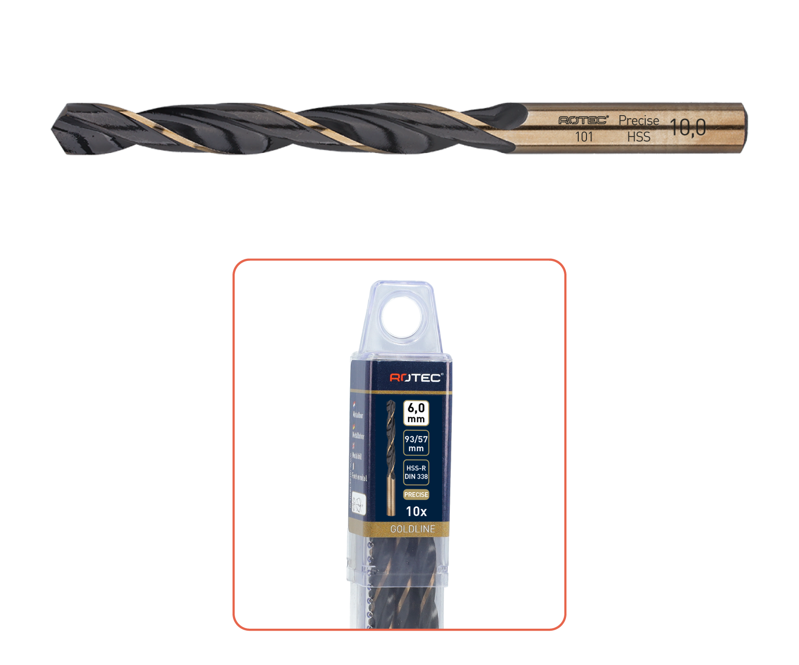 HSS-R Metaalboren ROTEC DIN 338 'Precise'Goldline