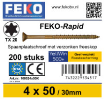 Spaanplaatschroef FEKO-Rapid geel verzinkt TX20 4x50mm, 200stuks